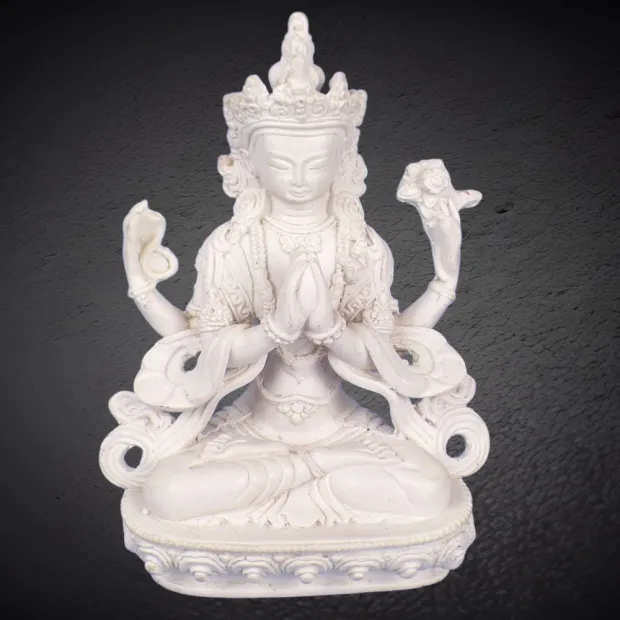 Statuette bouddhiste Chenrezi résine blanche 20 cm - Statuettes bouddhistes tibétaines artisanales