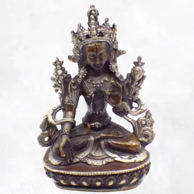 Statuette bouddhiste Tara blanche Cuivre et aluminium 15 CM - Artisanat Tibétain - Statuettes bouddhistes tibétaines artisanales