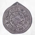 Sculpture bouddhiste sur ardoise Mantra Signes auspicieux - Décoration tibétaine