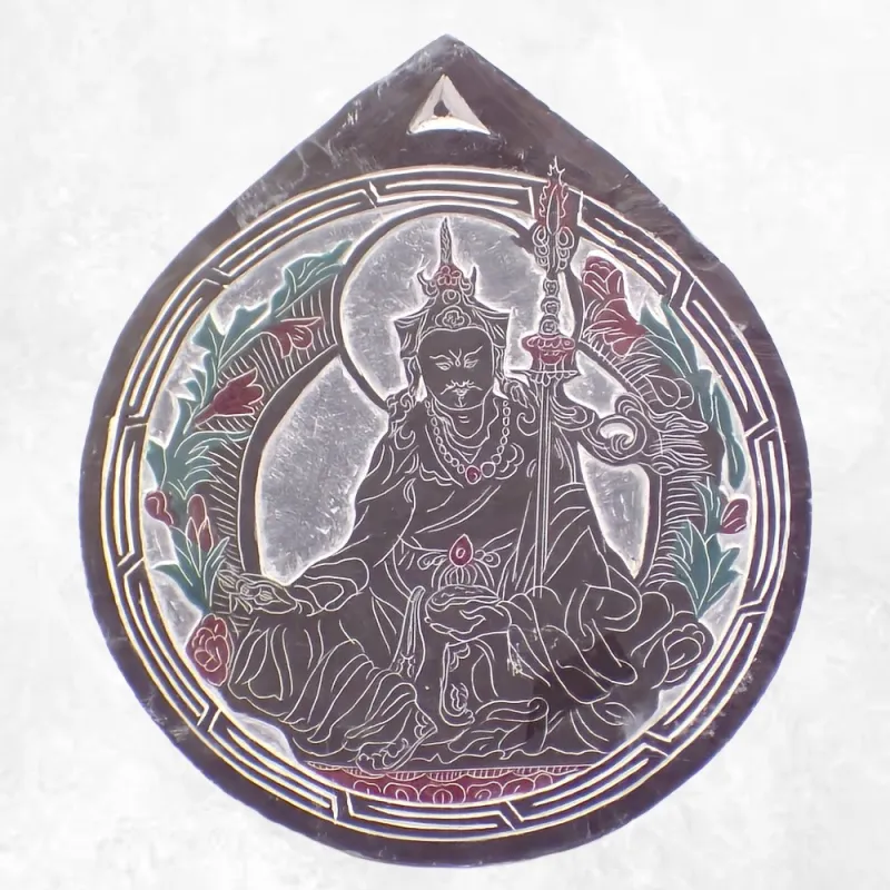 Sculpture bouddhiste sur ardoise Guru Rinpoché - Décoration tibétaine