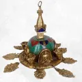 Statuette bouddhiste Stupa tibétain Feuilles en laiton et pierres - Statuettes bouddhistes tibétaines artisanales