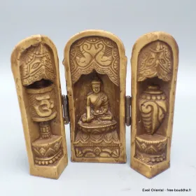 Statuette bouddhiste Temple triptyque bouddhiste de voyage - Objets rituels bouddhistes
