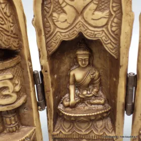 Statuette bouddhiste Temple triptyque bouddhiste de voyage - Objets rituels bouddhistes