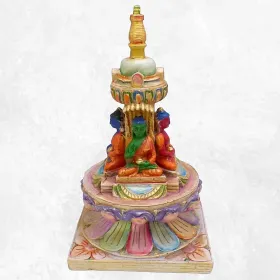 Statuette bouddhiste Stupa tibétain 23 cm peint à la main - Statuettes bouddhistes tibétaines artisanales