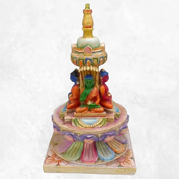 Statuette bouddhiste Stupa tibétain 23 cm peint à la main - Statuettes bouddhistes tibétaines artisanales