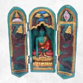 Statuette bouddhiste Temple pour autel bouddhiste peint à la main 20 cm - Objets rituels bouddhistes