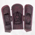 Statuette bouddhiste Temple triptyque bouddhiste de voyage rouge - Objets rituels bouddhistes