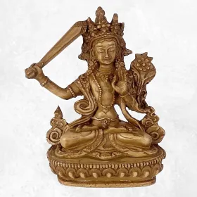 Statuette bouddhiste Manjushri 15 cm patine naturelle - Statuettes bouddhistes tibétaines artisanales