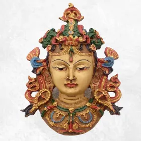 Statuette masque de Tara peinte à la main - Artisanat Tibétain - Sculpture, tableau, masque mural bouddhiste