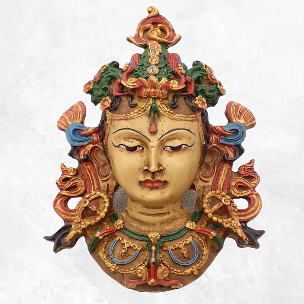Statuette masque de Tara peinte à la main - Artisanat Tibétain - Sculpture, tableau, masque mural bouddhiste