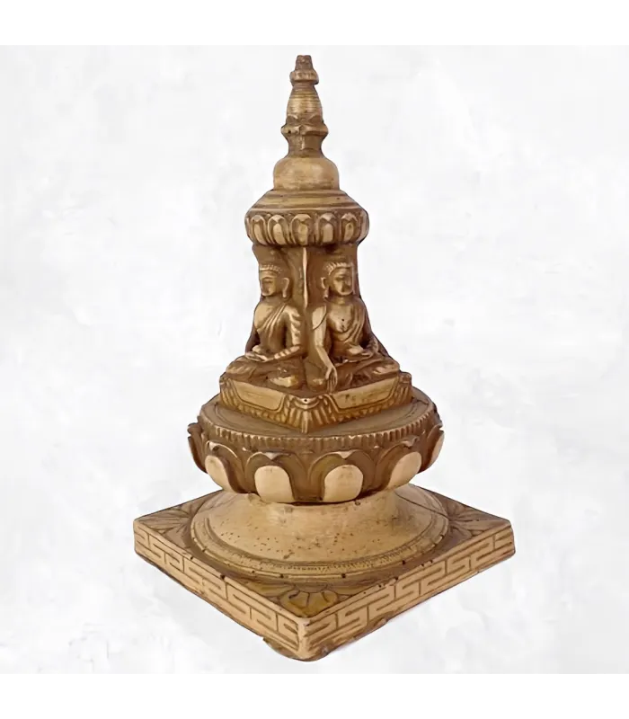 Statuette bouddhiste Stupa tibétain portatif en résine naturelle - Statuettes bouddhistes tibétaines artisanales