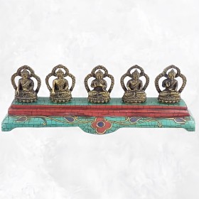 Statuette 5 Bouddhas laiton turquoise Statuettes Bouddhistes DT5B