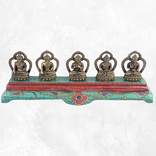 Statuette 5 Bouddhas laiton turquoise Statuettes Bouddhistes DT5B