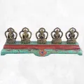 Statuette tibétaine 5 Bouddhas laiton turquoise - Statuettes bouddhistes tibétaines artisanales