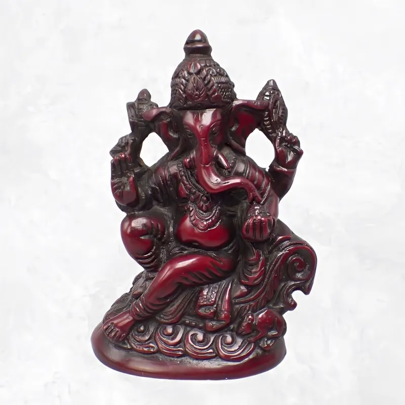 Statue bouddhiste Ganesh résine rouge 14 cm - Statuettes bouddhistes tibétaines artisanales