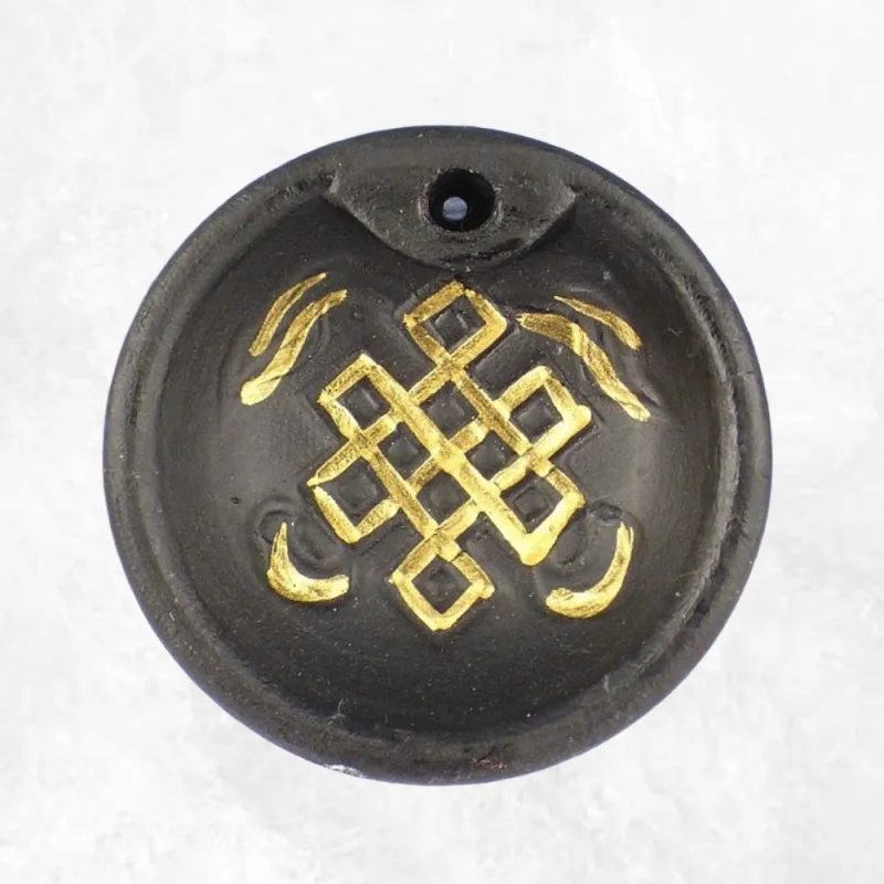 Porte encens tibétain décoré du Noeud infini - Porte-encens tibétains