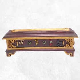 Gros porte-encens tibétain en bois Mantra de Chenrezi Brûleurs et porte-encens PEBD3