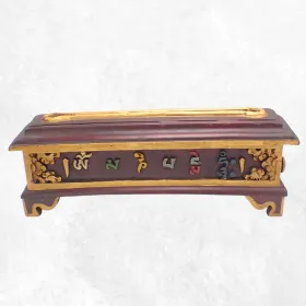 Gros porte-encens tibétain en bois Mantra de Chenrezi - Porte-encens tibétains