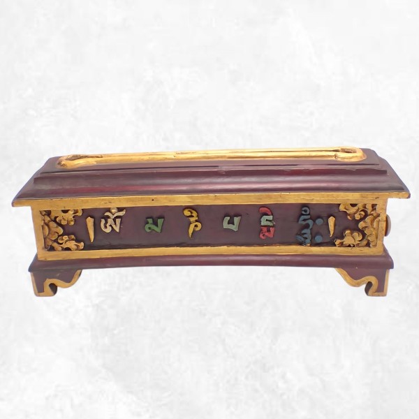 Gros porte-encens tibétain en bois Mantra de Chenrezi Brûleurs et porte-encens PEBD3