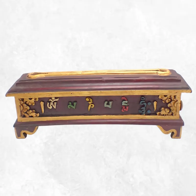 Gros porte-encens tibétain en bois Mantra de Chenrezi - Porte-encens tibétains