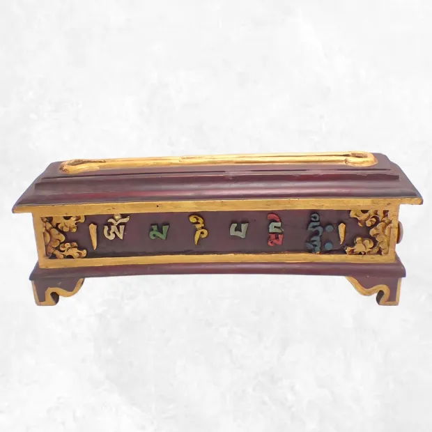 Gros porte-encens tibétain en bois Mantra de Chenrezi - Porte-encens tibétains