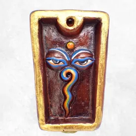 Porte encens tibétain Yeux de Bouddha terre cuite - Porte-encens tibétains