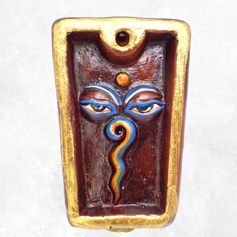 Porte encens tibétain Yeux de Bouddha terre cuite - Porte-encens tibétains
