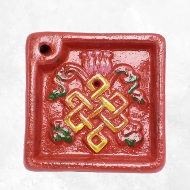 Porte encens tibétain Noeud infini terre cuite - Porte-encens tibétains