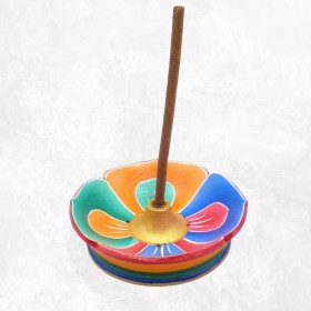 Porte encens tibétain lotus en bois peint Brûleurs et porte-encens GAL3