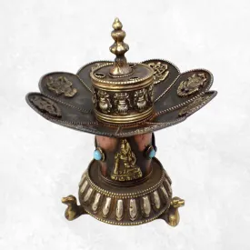 Porte-encens tibétain Lotus sur pied cuivre vieilli - Porte-encens tibétains