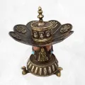 Porte-encens tibétain Lotus sur pied cuivre vieilli - Porte-encens tibétains