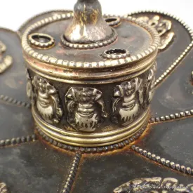 Porte-encens tibétain Lotus sur pied cuivre vieilli - Porte-encens tibétains