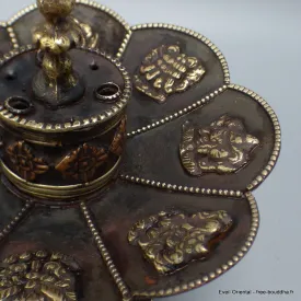 Brûleur d'encens cuivre vielli Lotus - Porte-encens tibétains