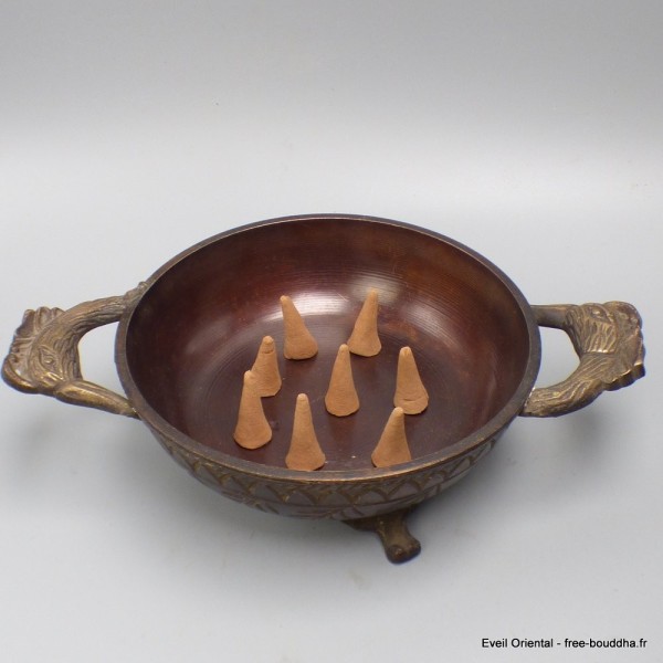 Brûleur d'encens en bronze massif patine laiton 