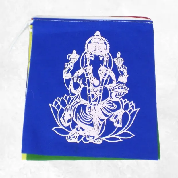 Guirlande de 10 drapeaux tibétains Ganesh - Drapeaux tibétains