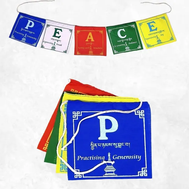 Guirlande de 5 drapeaux tibétains Peace - Drapeaux tibétains