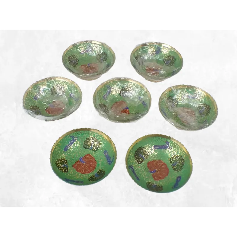 Bols d'offrandes laiton émaillé vert 10 cm - Bols d'offrandes bouddhistes