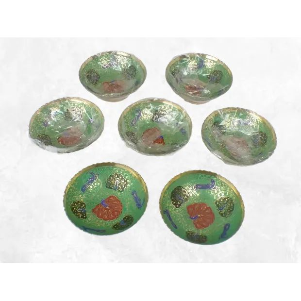 Bols d'offrandes laiton émaillé vert 10 cm - Bols d'offrandes bouddhistes