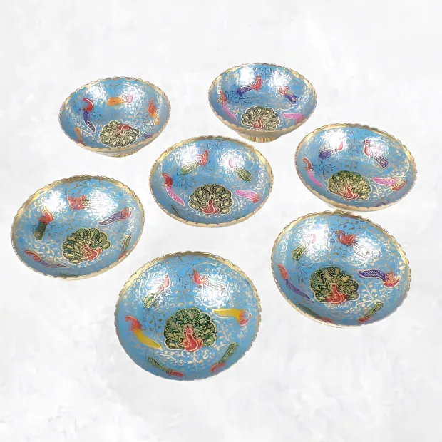 Bols d'offrandes laiton émaillé bleu ciel 10 cm - Bols d'offrandes bouddhistes