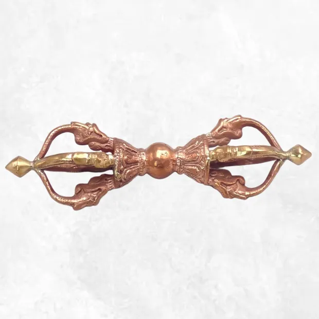Dorjé tibétain drigug 4 branches cuivre et laiton 12,5 cm - Dordjé, double dorjé (sans cloche)
