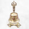 Cloche tibétaine dorjé 15 cm plaqué argent mantra tibétain - Objets rituels bouddhistes