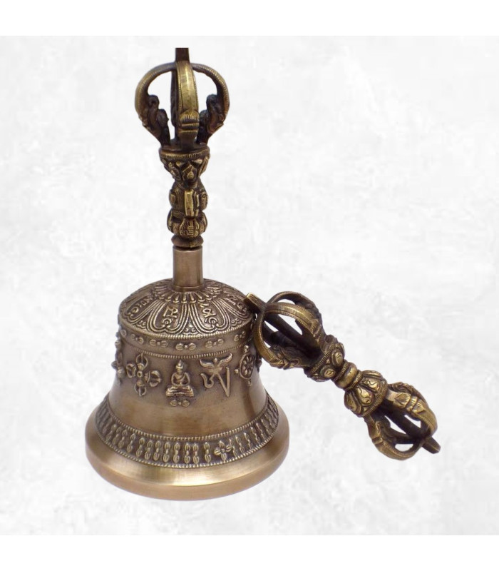 Cloche tibétaine et dorjé 5 branches 19 cm Objets rituels bouddhistes DOVAJ30
