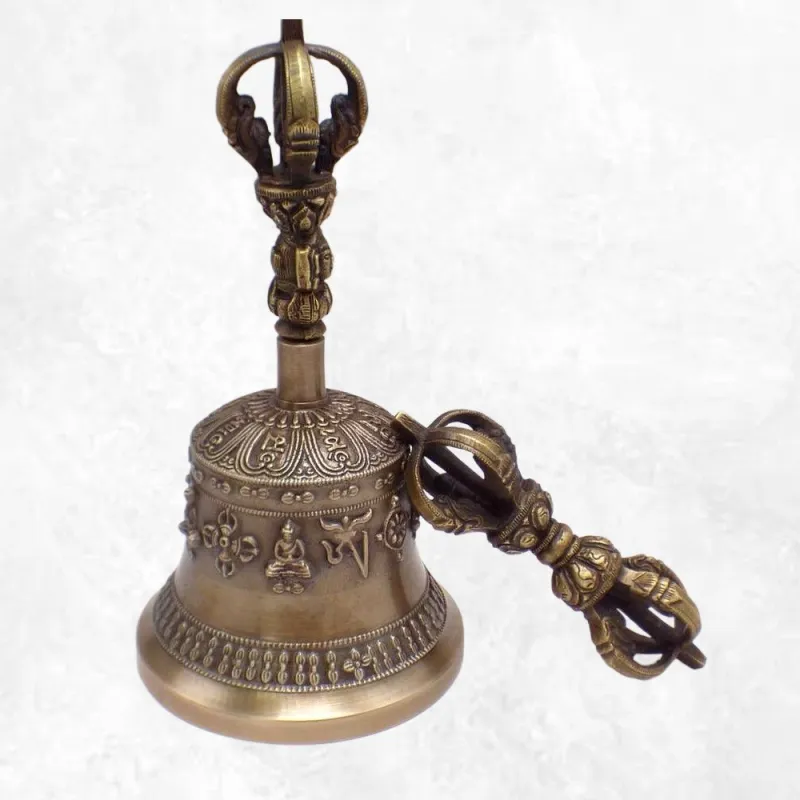 Cloche tibétaine et dorjé 5 branches 19 cm - Objets rituels bouddhistes