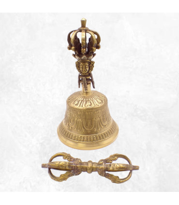 Cloche tibétaine et dorjé 8 branches 18 cm Objets rituels bouddhistes CEDOR11