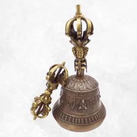 Cloche tibétaine et dorjé 8 branches 18 cm-ah - Objets rituels bouddhistes