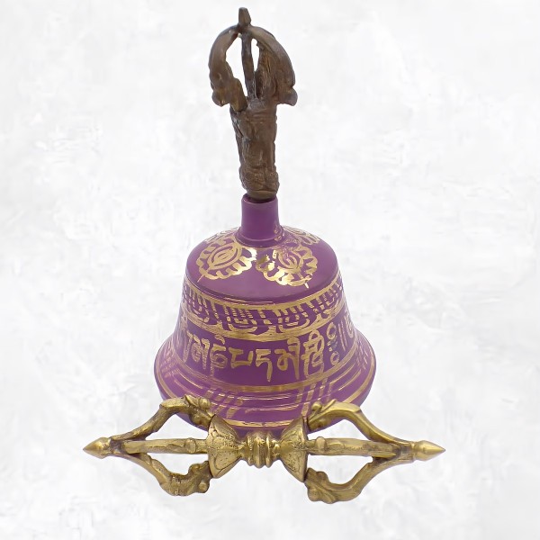 Cloche tibétaine et dorjé bouddhiste 15 cm Pourpre Objets rituels bouddhistes ETCH3