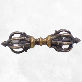 Dorje vajra bouddhiste 9 branches bronze et laiton - Dordjé, double dorjé (sans cloche)
