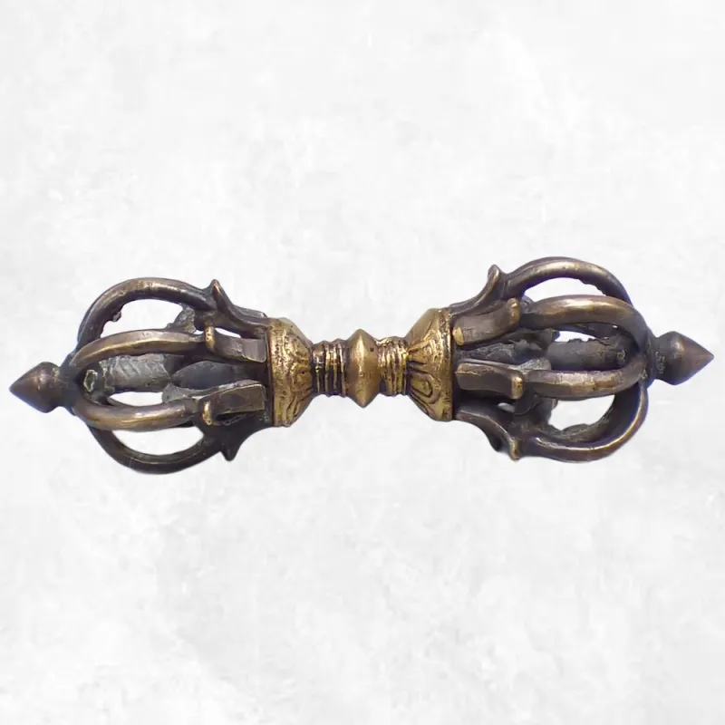 Dorje vajra bouddhiste 9 branches bronze et laiton - Dordjé, double dorjé (sans cloche)