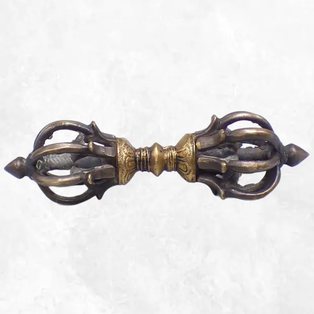 Dorje vajra bouddhiste 9 branches bronze et laiton - Dordjé, double dorjé (sans cloche)