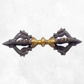 Dorje tibétain vajra bouddhiste 5 branches bronze et laiton - Dordjé, double dorjé (sans cloche)